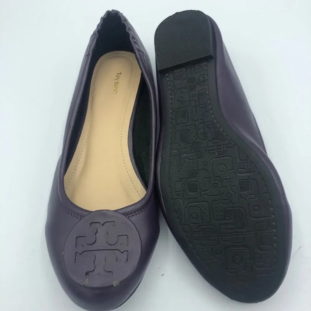 Tory Burch Minnie Purple Leather Ballet Flats Womens 5 Comfort Slip On